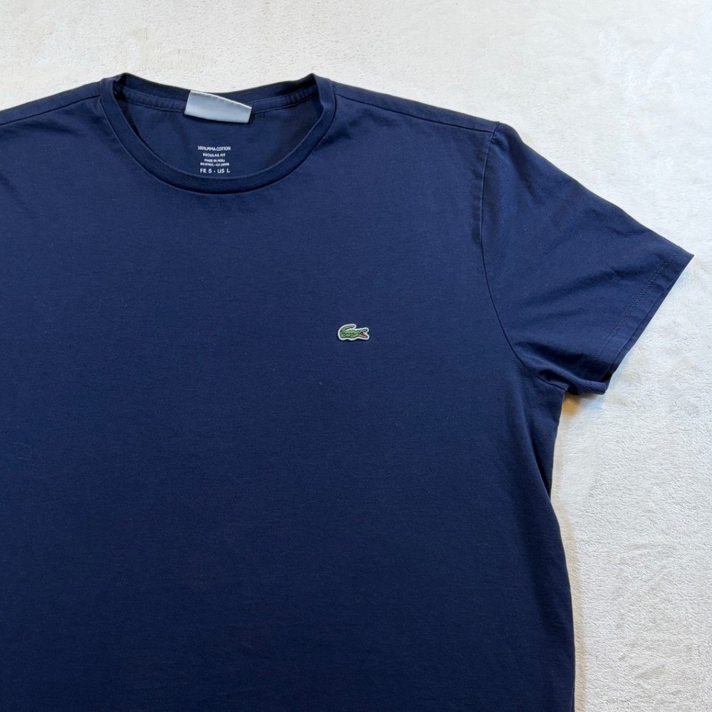 Lacoste Navy Blue Pima Cotton Regular Fit T-Shirt Mens Large Excellent